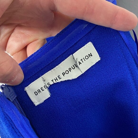 NEW Dress The Population Bailey Dress Electric Blue Size XXL Midi Off Sheath - Picture 10 of 12